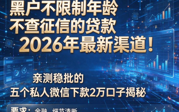 黑户不限制年龄不查征信的贷款2026年最新渠道!亲测稳批的五个私人微信下款2万口子揭秘