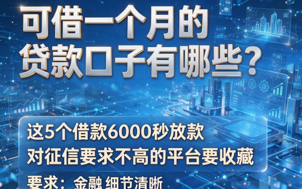 可借一个月的贷款口子有哪些?这5个借款6000秒放款、对征信要求不高的平台要收藏
