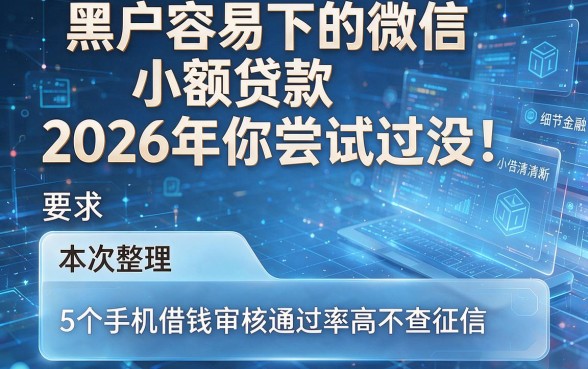 黑户容易下的微信小额贷款2026年你尝试过没!本次整理这5个手机借钱审核通过率高不查征信