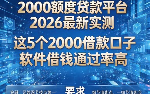 2000额度贷款平台2026最新实测:这5个2000借款口子软件借钱通过率高