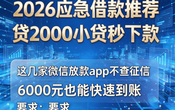 2026应急借款推荐:贷2000小贷秒下款,这几家微信放款app不查征信,6000元也能快速到账