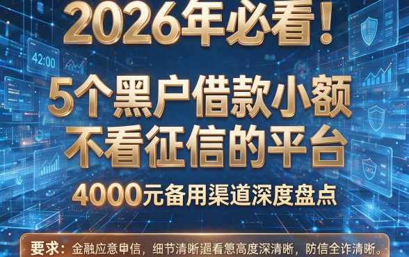 2026年必看！5个黑户借款小额不看征信的平台，4000元备用渠道深度盘点