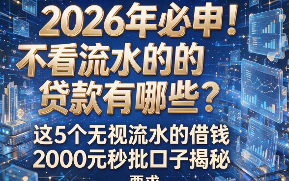 2026年必申！不看流水的贷款有哪些？这5个无视流水的借钱2000元秒批口子揭秘