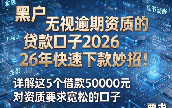 黑户无视逾期资质的贷款口子2026年快速下款妙招！详解这5个借款50000元对资质要求宽松的口子