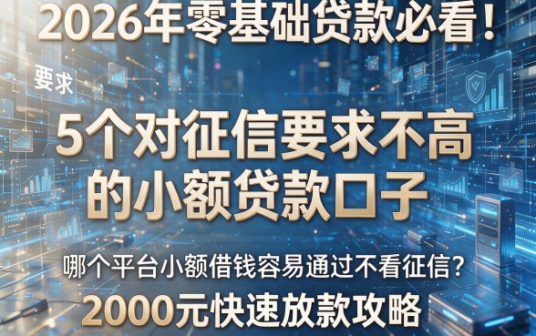 2026年零基础贷款必看！揭秘5个对征信要求不高的小额贷款口子，哪个平台小额借钱容易通过不看征信？2000元快速放款攻略