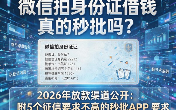 微信拍身份证借钱真的秒批吗？2026年放款渠道公开，附5个征信要求不高的秒批APP