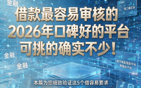 借款最容易审核的2026年口碑好的平台可挑的确实不少!本篇为您细致验证这5个借款最容易审核的平台!