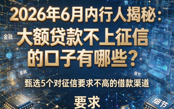 2026年6月内行人揭秘:大额贷款不上征信的口子有哪些?甄选5个对征信要求不高的借款渠道