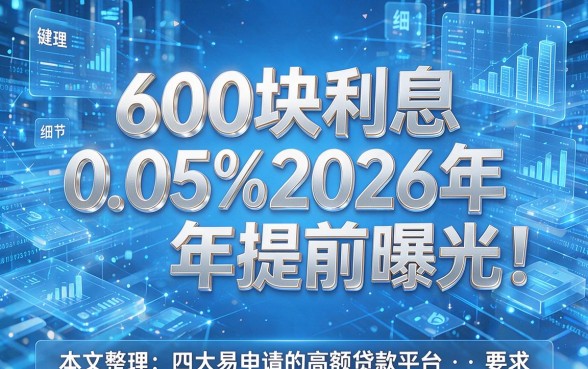 600块利息0.05%2026年提前曝光!本文整理四大易申请的高额贷款平台
