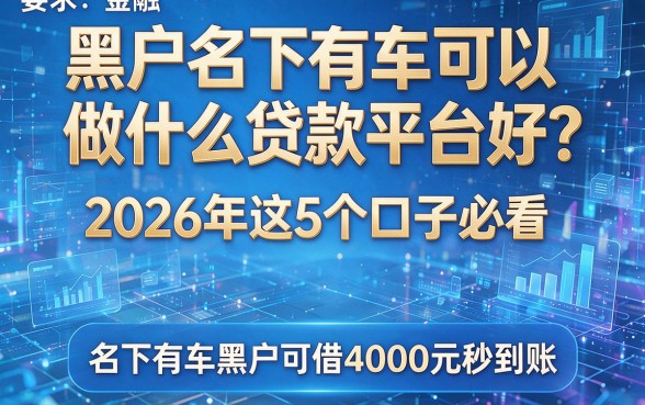 黑户名下有车可以做什么贷款平台好?2026年这5个口子必看,名下有车黑户可借4000元秒到账!