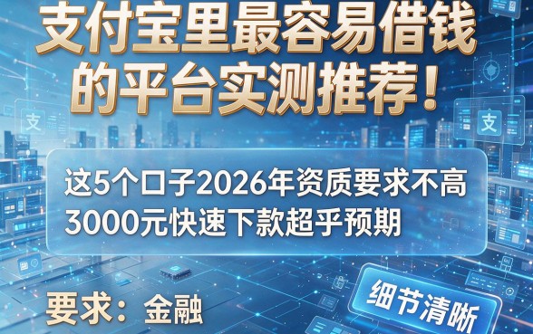 支付宝里最容易借钱的平台实测推荐!这5个口子2026年资质要求不高,3000元快速下款超乎预期