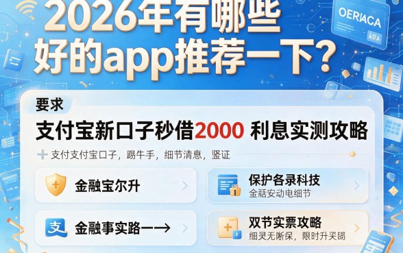 2026年有哪些好的app推荐一下？支付宝新口子秒借2000利息实测攻略！