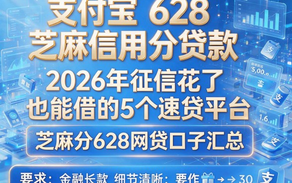 支付宝628芝麻信用分贷款：2026年征信花了也能借的5个速贷平台，芝麻分628网贷口子汇总！