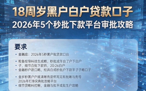 18周岁黑户白户贷款口子:2026年5个秒批下款平台审批攻略!