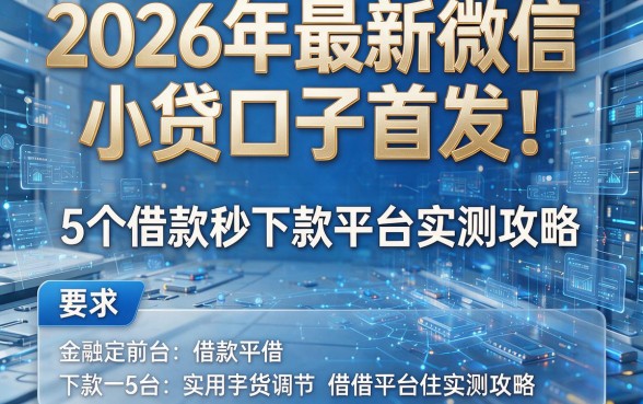 2026年最新微信小贷口子首发!5个借款秒下款平台实测攻略
