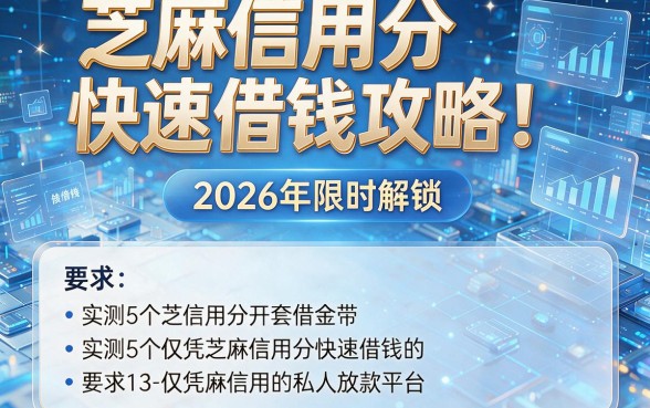 芝麻信用分快速借钱攻略!2026年限时解锁,实测5个仅凭芝麻信用分快速借钱的私人放款平台