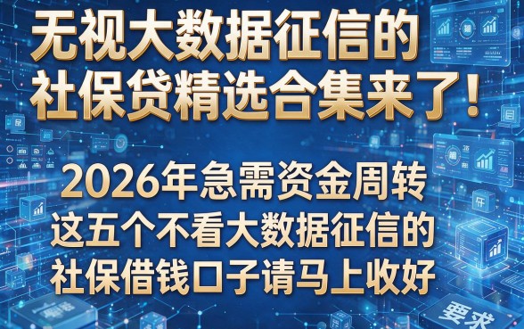无视大数据征信的社保贷精选合集来了!2026年急需资金周转,这五个不看大数据征信的社保借钱口子请马上收好
