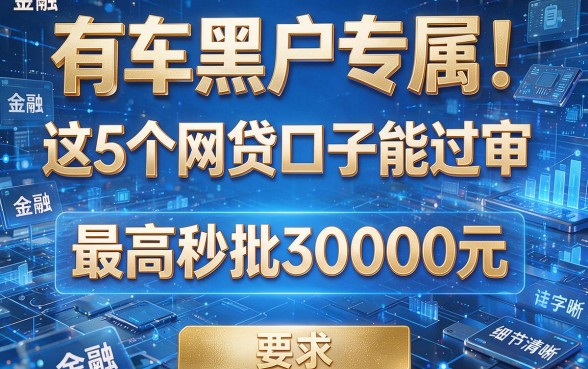 有车黑户专属!这5个网贷口子能过审,最高秒批30000元