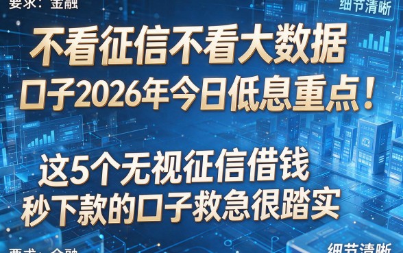 不看征信不看大数据口子2026年今日低息重点!这5个无视征信借钱秒下款的口子救急很踏实