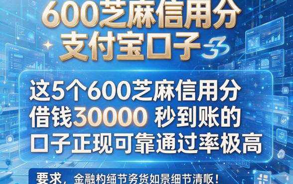 600芝麻信用分支付宝口子，实测这5个600芝麻信用分借钱30000秒到账的口子正规可靠通过率极高