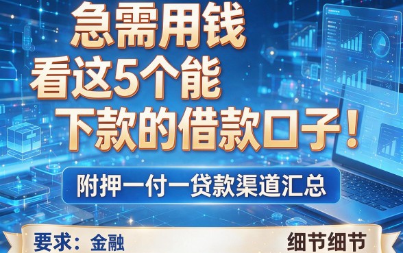 急需用钱看这5个能下款的借款口子！附押一付一贷款渠道汇总