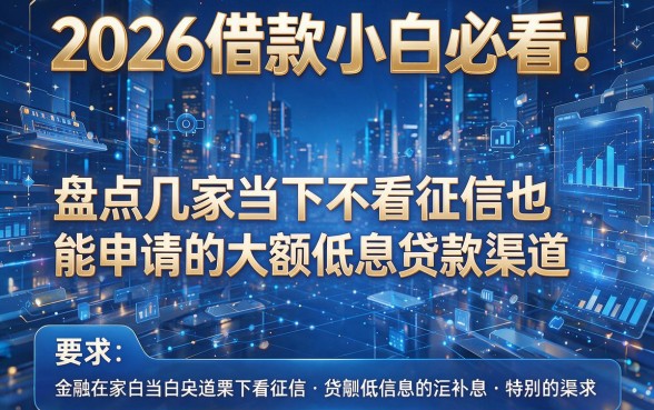 2026借款小白必看!盘点几家当下不看征信也能申请的大额低息贷款渠道