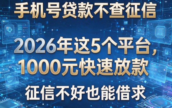 手机号贷款不查征信：2026年这5个平台1000元快速放款，征信不好也能借！
