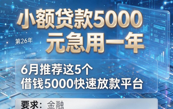 小额贷款5000元急用一年，6月推荐这5个借钱5000快速放款平台