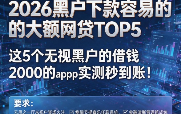 2026黑户下款容易的大额网贷TOP5：这5个无视黑户的借钱2000的app实测秒到账！