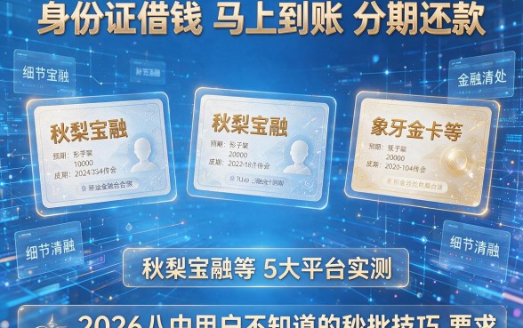 身份证借钱马上到账分期还款:秋梨宝融、象牙金卡等5大平台实测,2026八成用户不知道的秒批技巧!