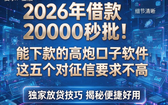 2026年借款20000秒批！能下款的高炮口子软件这五个对征信要求不高，独家放贷技巧揭秘便捷好用