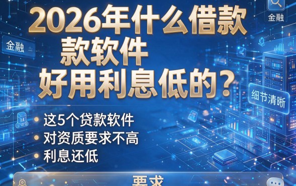 2026年什么借款软件好用利息低的？这5个贷款软件对资质要求不高，利息还低！
