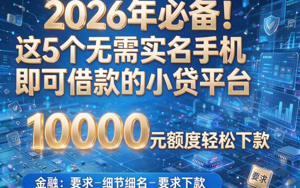 2026年必备！这5个无需实名手机即可借款的小贷平台，10000元额度轻松下款