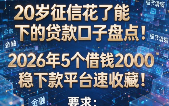 20岁征信花了能下的贷款口子盘点：2026年5个借钱2000稳下款平台速收藏！