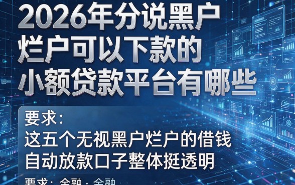 2026年分说黑户烂户可以下款的小额贷款平台有哪些，这五个无视黑户烂户的借钱自动放款口子整体挺透明
