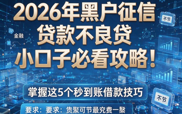 2026年黑户征信不良贷款小口子必看攻略！掌握这5个秒到账借款技巧