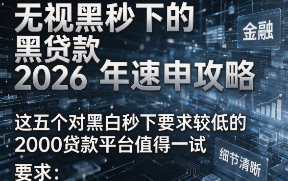 无视黑白秒下的黑贷款2026年速申攻略，这五个对黑白秒下要求较低的2000贷款平台值得一试