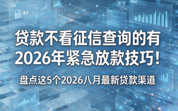 贷款不看征信查询的有2026年紧急放款技巧！盘点这5个2026八月最新贷款渠道