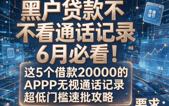 黑户贷款不看通话记录，6月必看！这5个借款20000的APP无视通话记录，超低门槛速批攻略