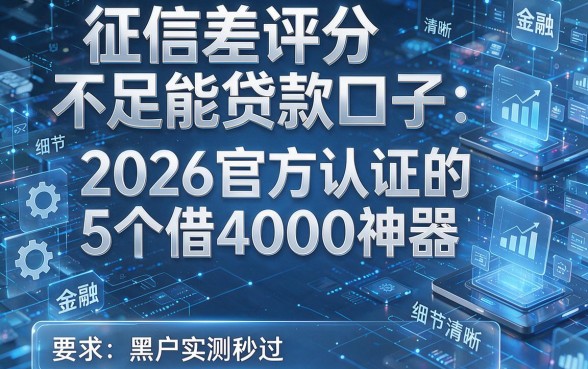 征信差评分不足能贷款口子：2026官方认证的5个借4000神器，黑户实测秒过！