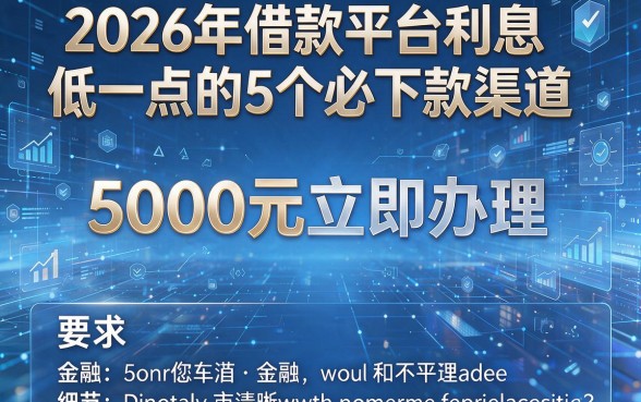 2026年借款平台利息低一点的5个必下款渠道,5000元立即办理!