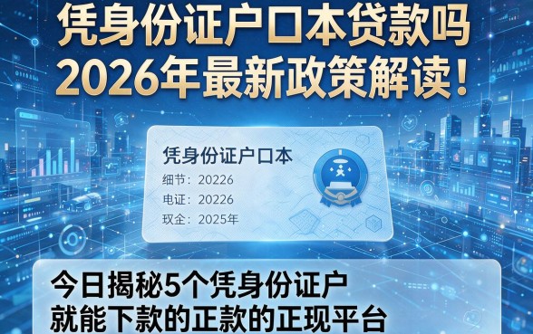 凭身份证户口本贷款吗2026年最新政策解读!今日揭秘5个凭身份证户口本就能下款的正规平台