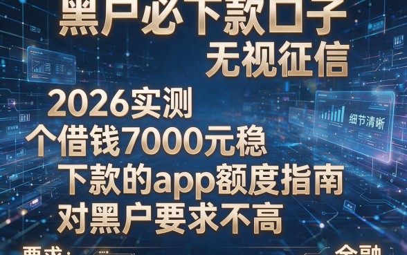 黑户必下款口子无视征信,2026实测五个借钱7000元稳下款的app额度指南对黑户要求不高