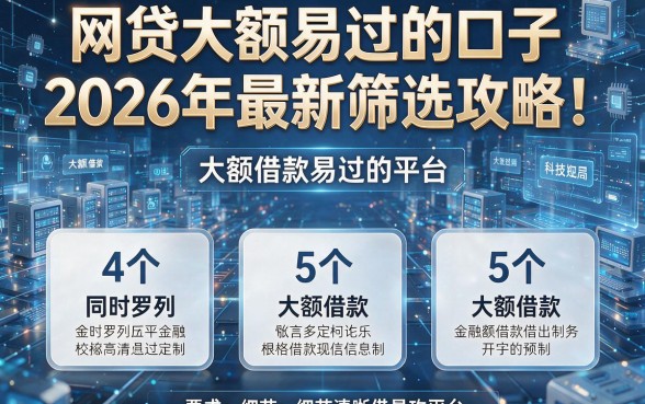 网贷大额易过的口子2026年最新筛选攻略!同时罗列5个大额借款易过的平台