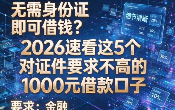 无需身份证即可借钱?2026速看这5个对证件要求不高的1000元借款口子