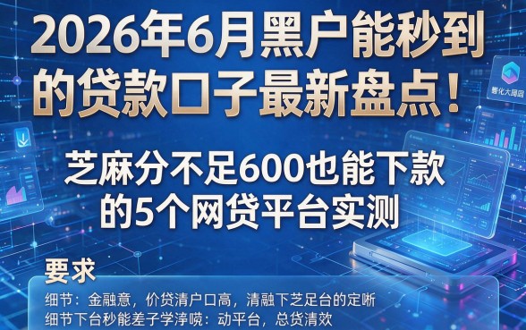 2026年6月黑户能秒到的贷款口子最新盘点!芝麻分不足600也能下款的5个网贷平台实测