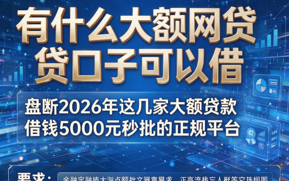 有什么大额网贷口子可以借，盘点2026年这几家大额贷款借钱5000元秒批的正规平台