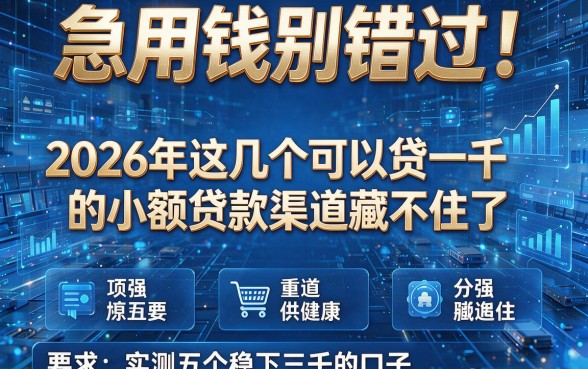 急用钱别错过!2026年这几个可以贷一千的小额贷款渠道藏不住了,实测五个稳下三千的口子