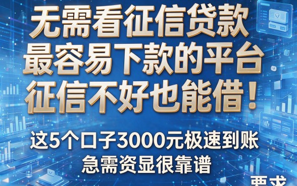 无需看征信贷款最容易下款的平台：征信不好也能借！这5个口子3000元极速到账，急需资金很靠谱