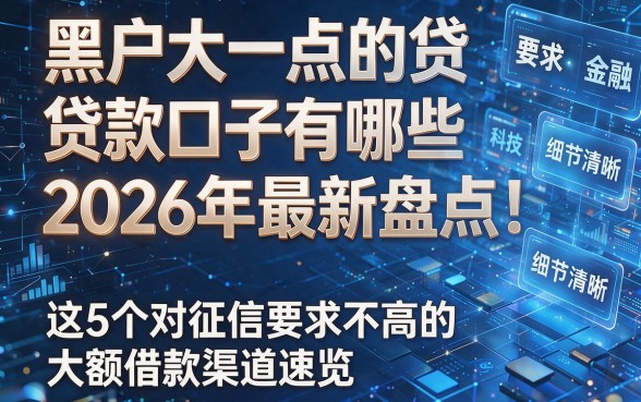 黑户大一点的贷款口子有哪些2026年最新盘点!这5个对征信要求不高的大额借款渠道速览